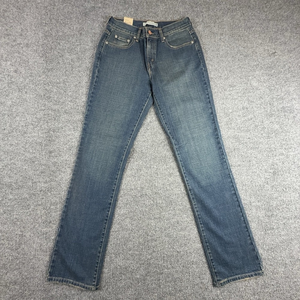 Levi's 505 Straight Jeans Womens 6 Tall Dark Wash Blue Mid Rise Stretch Denim